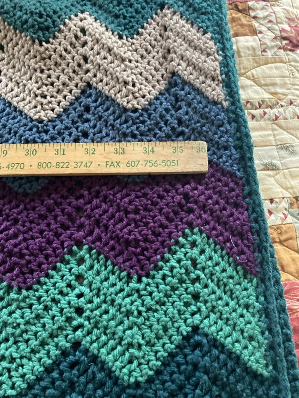 Handmade afghan chevron ripple design multi color cozy